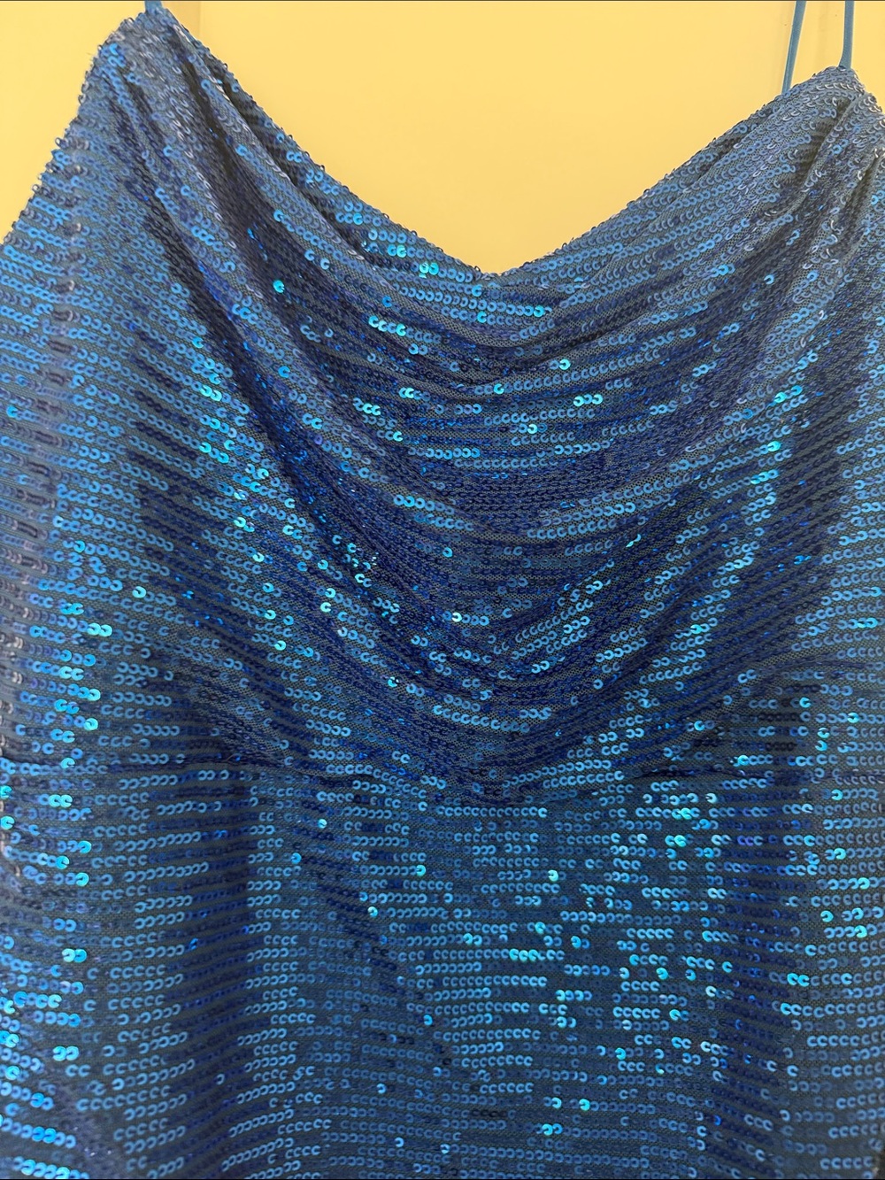 Blue Sequin Mini Dress with draped  Neck